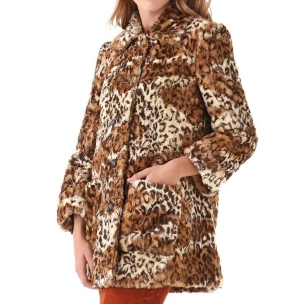 ALICE + OLIVIA Pali Faux Fur Leopard Print Jacket Size Small